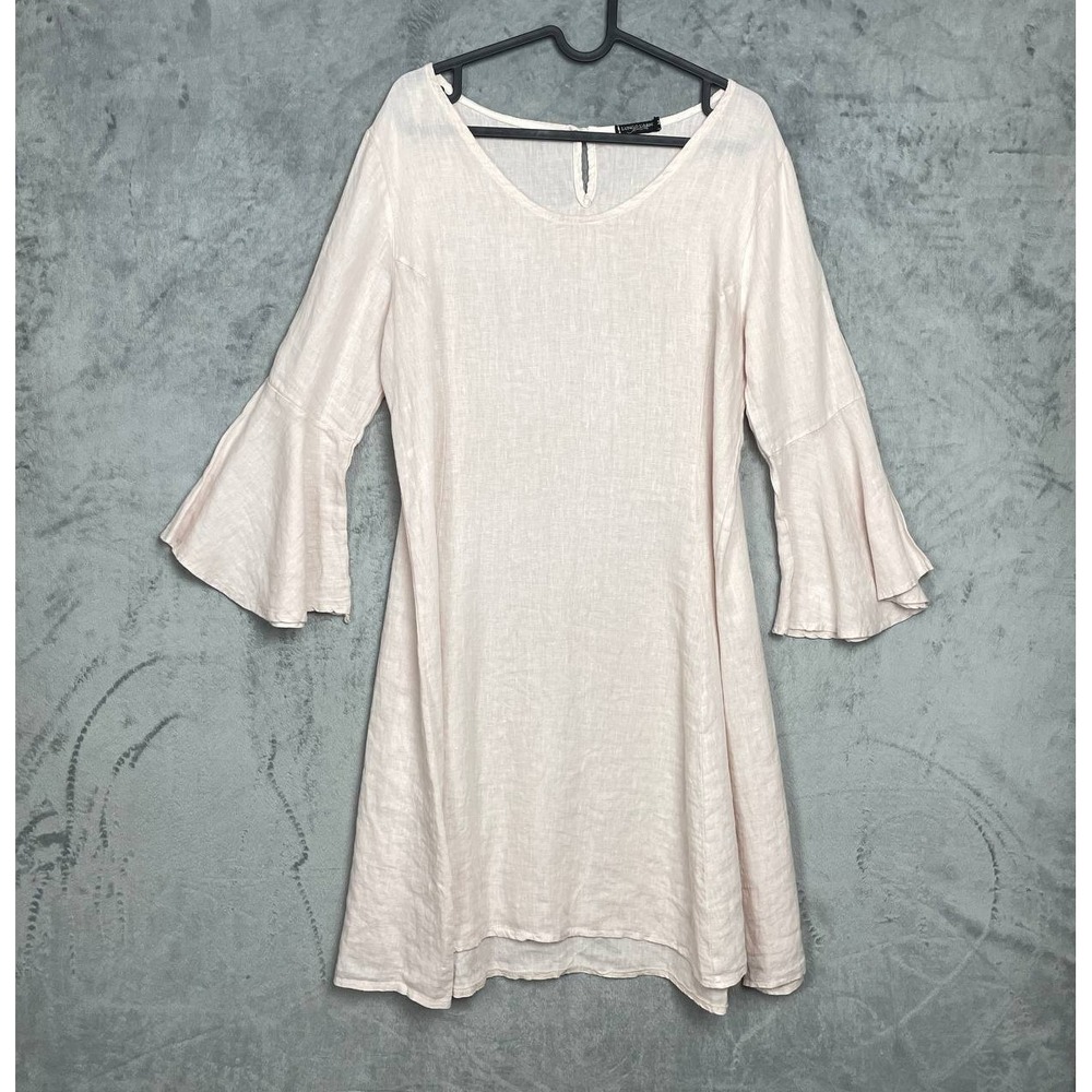 Blush Pink Linen Bell Sleeve Shift Dress Italy Lagenlook Lungo L'Arno Medium
